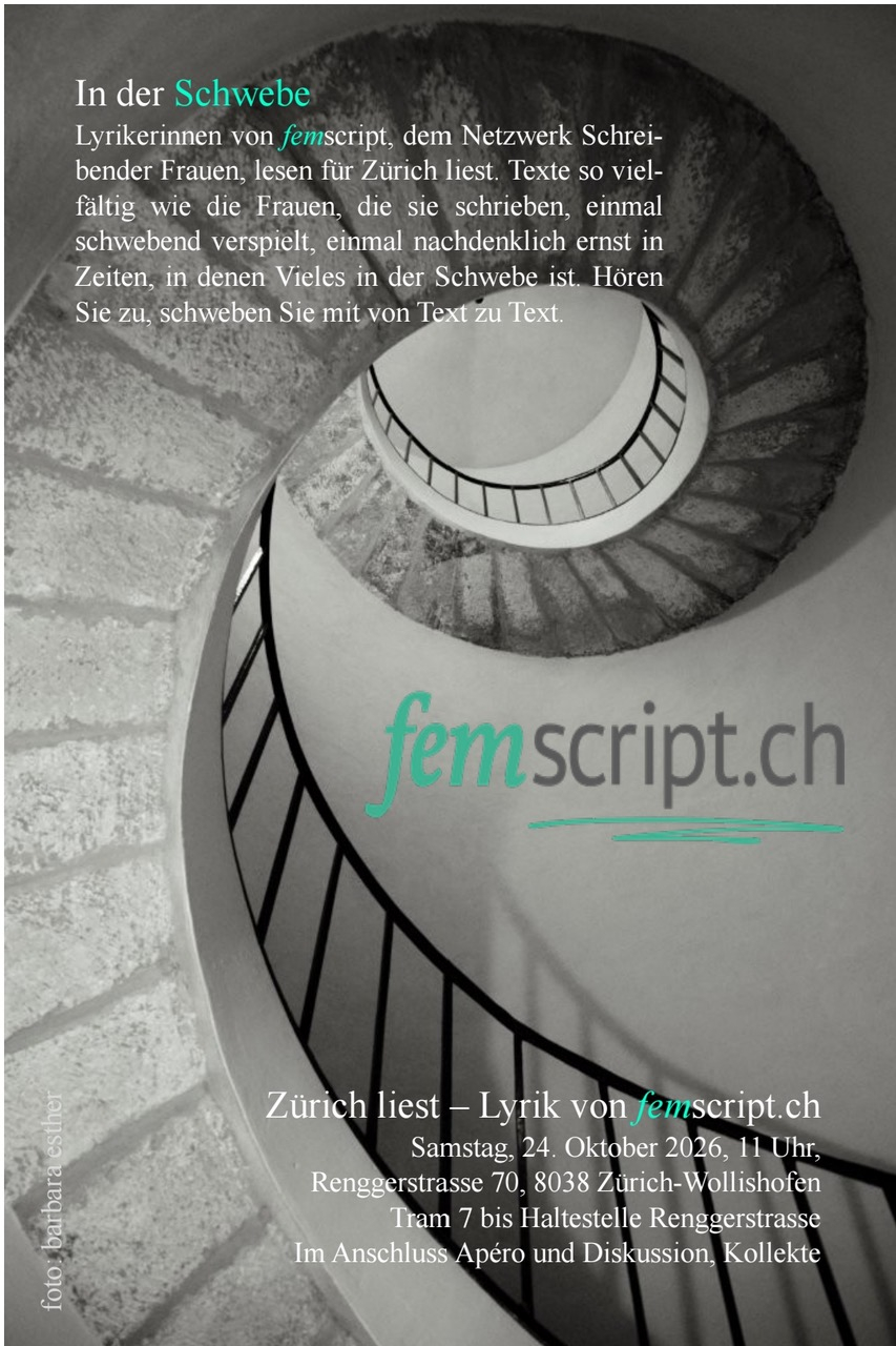 Flyer femscript fuer Zuerich liest 2026